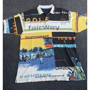 Vintage 90s Cotton Traders Sport Golf Polo Shirt L Loud All Over Print Graphic